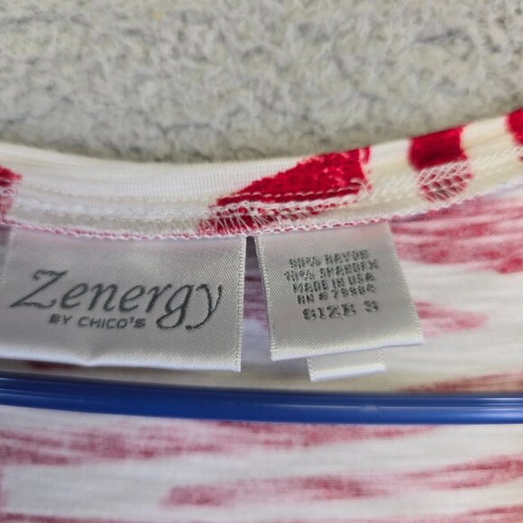 Zenergy by Chicos Top Womens 3 XL/16 Red Scoop Neck Abstract Hippie Y2K Colorful - Picture 8 of 8